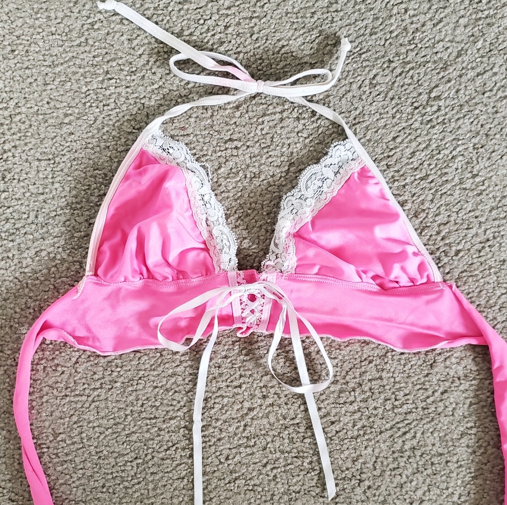 Lace hot pink bikini top